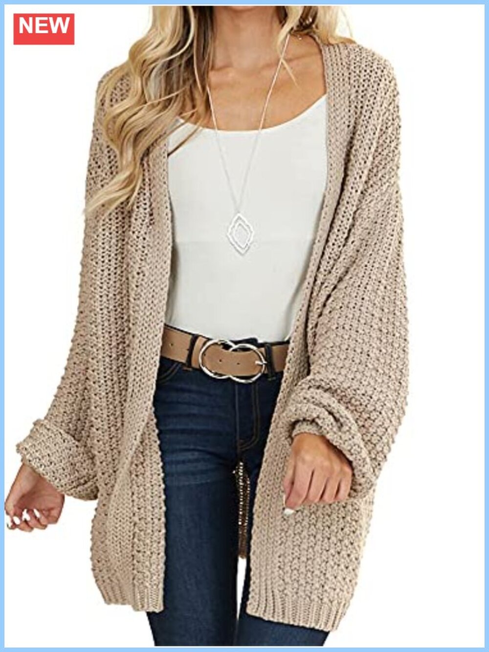 Oversized Open Front Knit Cardigan Long Sleeve Casual